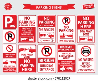 Car Parking Sign (car parking area, no parking in front of the building, office employee only, unauthorized vehicles towed away, building entrance). eps 10 vector