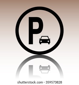 Car parking sign. Black vector illustration with reflection.