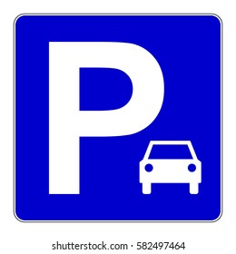 Car parking sign. Blue parking sign with car symbol, vector illustration.