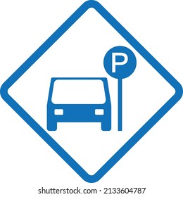 Versión azul de la señal de estacionamiento del automóvil, icono del símbolo de estacionamiento del coche