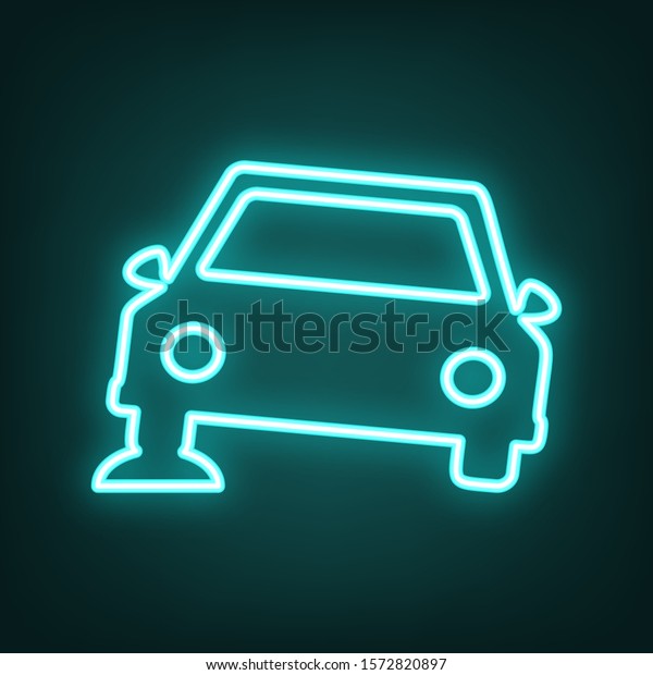 Car parking sign. Cyan neon icon in the\
dark. Bluring. Luminescence.\
Illustration.
