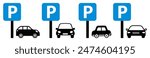  Car parking sign in different variations.Parking icon set .Location parking sign for car.Vector
