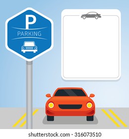 Car With Parking Sign, Icon And Blank Space