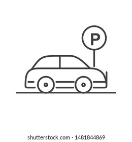 Car with parking sign line icon. Car with parking sign vector illustration 