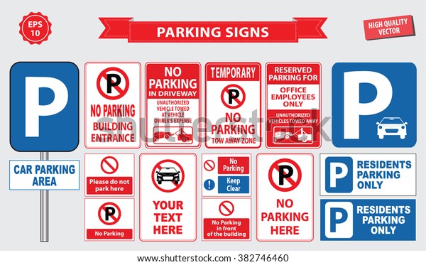 Car Parking Sign (no parking building\
entrance, tow away zone, car parking area, office employee only, do\
not park here, residents parking\
only)
