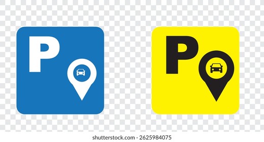 Car parking sign set. Flat style vector icon. Public parking space, location symbol. Information pictogram isolated on white background