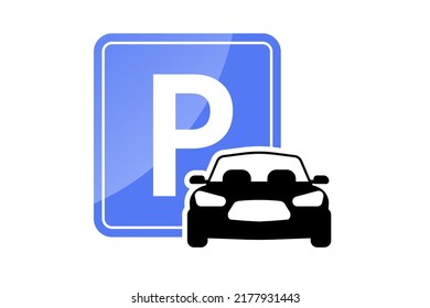 Car Parking Sign. Parking Space Icon. Parking Lot. Car In The Parking. Flat Style, Vector Illustration. Web Element