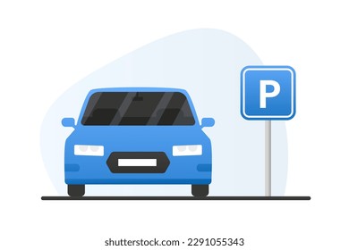 Señal de estacionamiento. Icono de espacio de estacionamiento. Aparcamiento. Coche en el estacionamiento. Estilo plano. Ilustración del vector