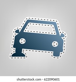 Car parking sign. Vector. Blue icon with outline for cutting out at gray background.