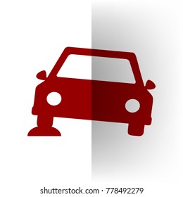 Car parking sign. Vector. Bordo icon on white bending paper background.