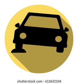 Car parking sign. Vector. Flat black icon with flat shadow on royal yellow circle with white background. Isolated.