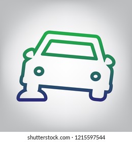 Car parking sign. Vector. Green to blue gradient contour icon at grayish background with light in center.