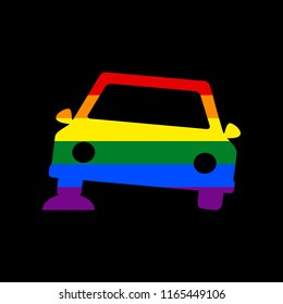 Car parking sign. Vector. Icon with colors of LGBT flag at black background.