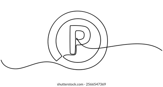 Car Parking Sign Vector Illustration. City, Car, Parking, Traffic, Icon, Parking Assistant Continuous Line Editable Stroke Line, Thin Line Icon Ride Sharing Concept, Car Parking Line Icon Vector.