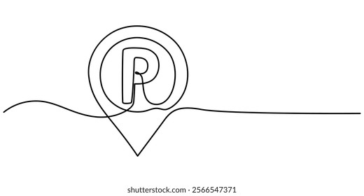 Car Parking Sign Vector Illustration. City, Car, Parking, Traffic, Icon, Parking Assistant Continuous Line Editable Stroke Line, Thin Line Icon Ride Sharing Concept, Car Parking Line Icon Vector.