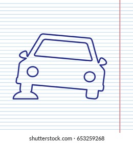 Car parking sign. Vector. Navy line icon on notebook paper as background with red line for field.