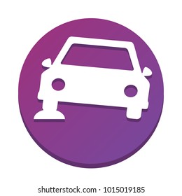 Car parking sign. Vector. White icon with flat shadow on purpureus circle at white background. Isolated.