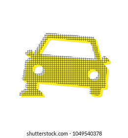 Car parking sign. Vector. Yellow icon with square pattern duplicate at white background. Isolated.