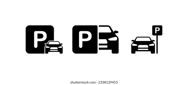 Car parking signs. Silhouette, black, parking banner, parking sign. Vector icons