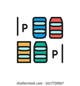 Car parking space flat color line icon. Isolated on white background