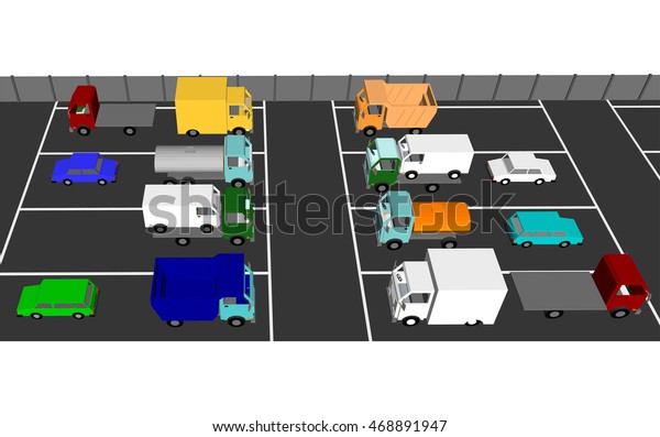 Car Parking.\
Transport set  icon. Various automobiles  3d. View from above.\
Vector Illustration \
isometric.