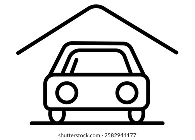 Car parking under awning icon, carport symbol, vehicle under protection, parking space, garage shelter, car protection, carport sign, covered parking, car storage, parking lot