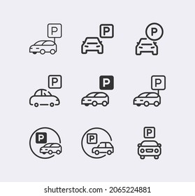 Car parking vector icon set. Parking sign