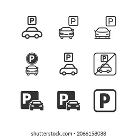 Car parking vector icon set. Parking sign