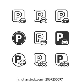 Car parking vector icon set. Parking sign