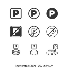 Car parking vector icon set. Parking sign