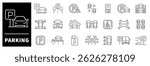 Car parking vector icons set. Car parking icons. Outline parking icons collection. Parking area symbols.