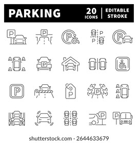 Car parking vector icons set. Car parking icons. Outline parking icons collection