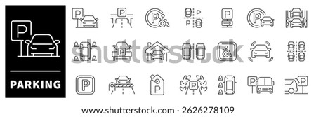 Car parking vector icons set. Car parking icons. Outline parking icons collection. Parking area symbols.