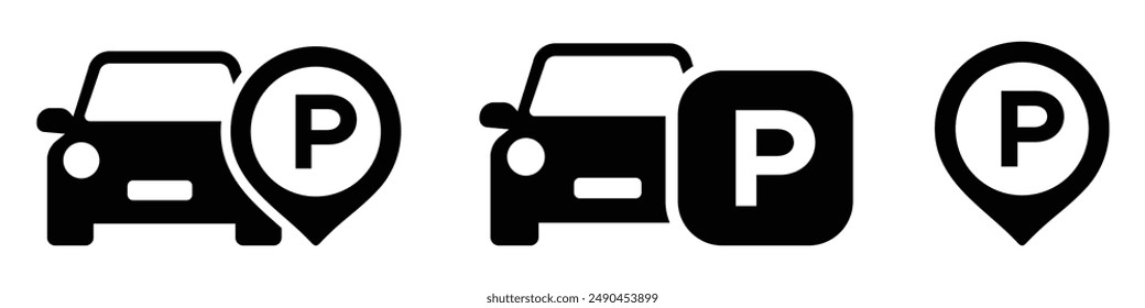 Auto-Parkplatz Vektor-Symbole. Parkplatzschilder. Parkplatz. Parkplatz flache Symbole