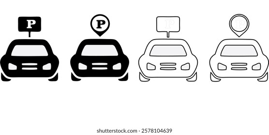 Car parking vector icons. Parking space signs. Parking lot. Car park flat icons