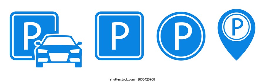 Iconos vectoriales de estacionamiento de automóviles. Aparcamiento y señales de tráfico aislados en un fondo blanco. Ilustración vectorial.