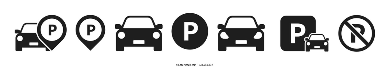 Car parking vector icons. Parking and traffic signs isolated on white background. Vector illustration.	