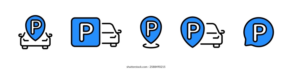 Car parking vector icons. Parking icons. Parking and traffic signs