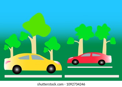 car parking vector, car parking under the tree