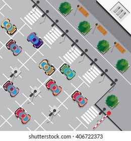 Car parking.  View from above. Vector illustration. Applique with realistic shadows.