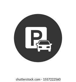 Car parking white icon on gray. Vector