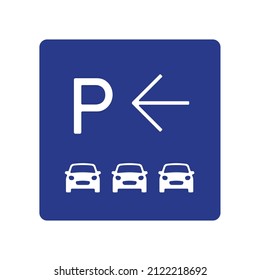 Car parking zone direction symbol. Car parking icon isolated. Left direction arrow. Vehicle navigation blue sign vector icon. Vector illustration