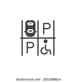 Icono vectorial de la zona de estacionamiento del automóvil. signo plano relleno para concepto móvil y diseño web. Icono de glifo de lote de estacionamiento. Símbolo, ilustración del logotipo. Gráficos vectoriales