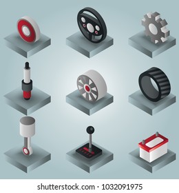 Car part gradient isometric icons