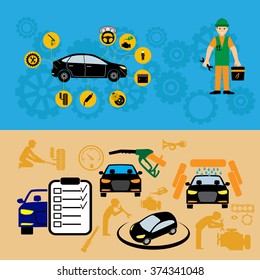 Car part set of repair icon vector illustration.  Auto service maintenance icon