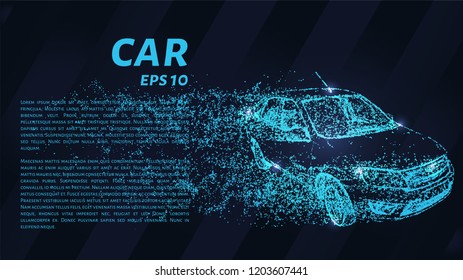 Car from the particles. The car consists of circles and points. Vector illustration