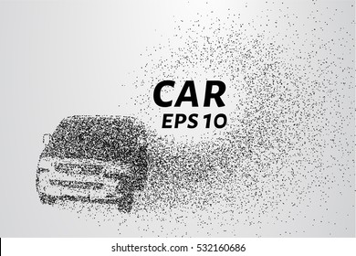 Car from the particles. The car consists of circles and points. Vector illustration.
