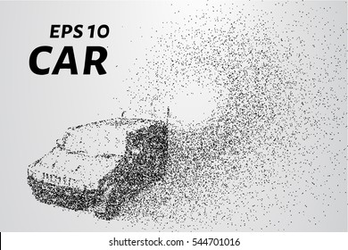 Car from the particles. Car consists of small circles and dots. Vector illustration.