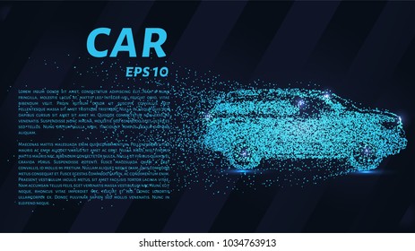 Das Auto der Teilchen. Der Crossover besteht aus Kreisen und Punkten. Vektorgrafik