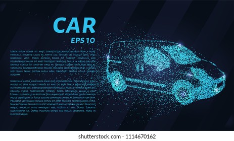 Car from the particles. Car crumbles into small dots and circles.